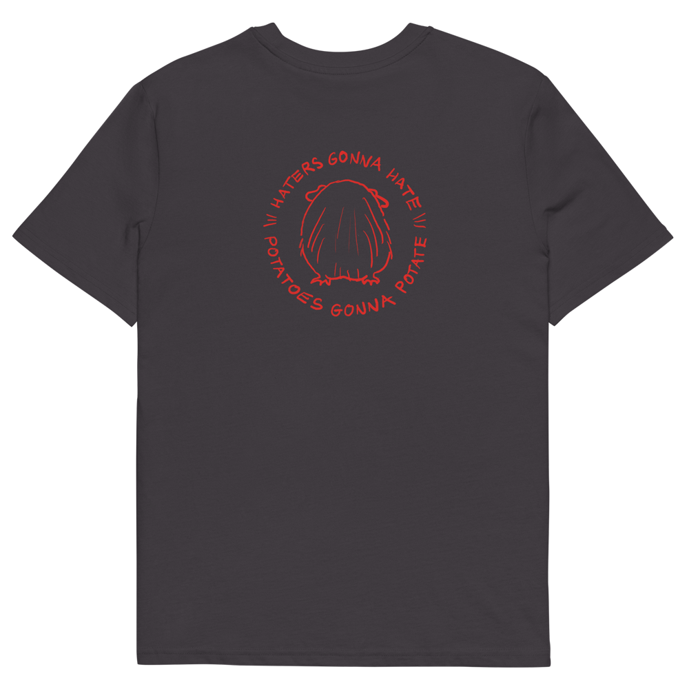 Unisex organic cotton t-shirt GUINEA PIG "Haters gonna hate, potatoes gonna potate" (red print)