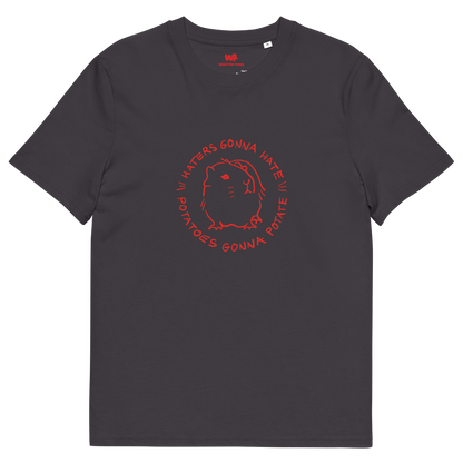 Unisex organic cotton t-shirt GUINEA PIG "Haters gonna hate, potatoes gonna potate" (red print)