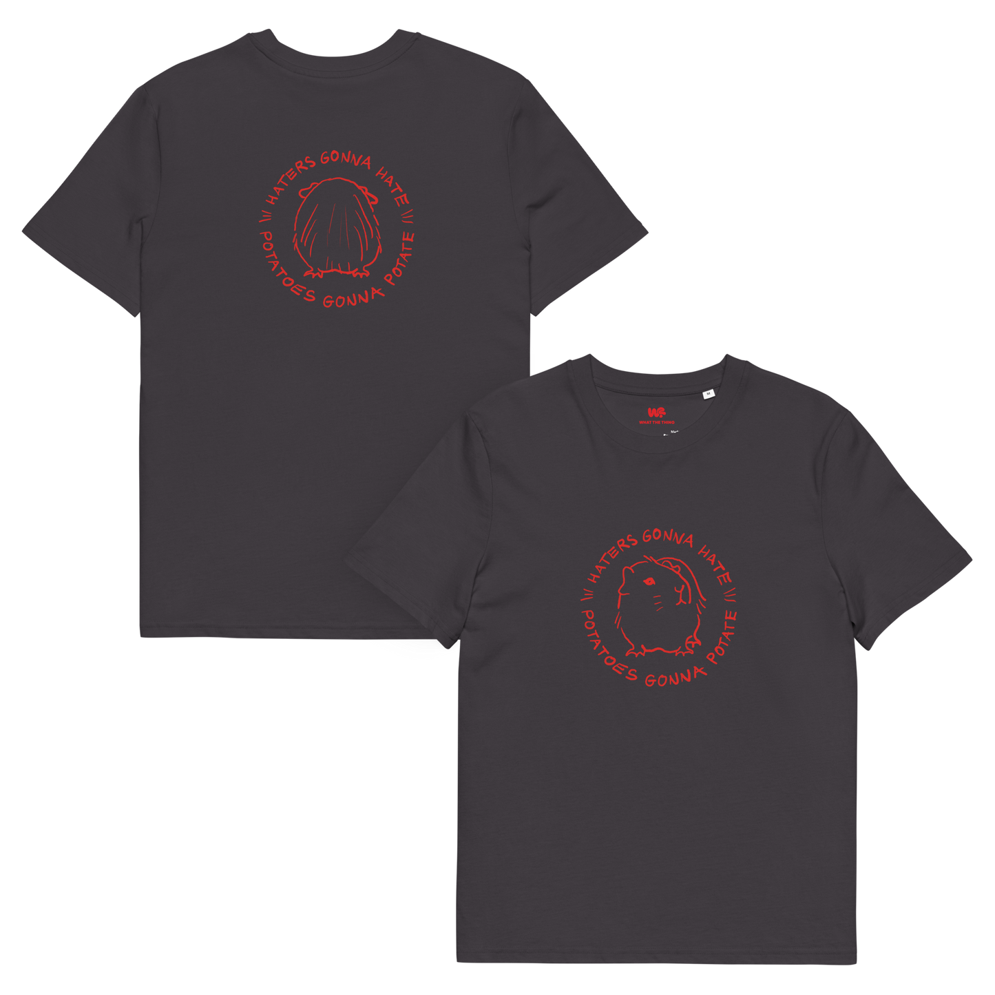 Unisex organic cotton t-shirt GUINEA PIG "Haters gonna hate, potatoes gonna potate" (red print)