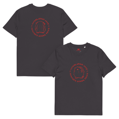Unisex organic cotton t-shirt GUINEA PIG "Haters gonna hate, potatoes gonna potate" (red print)