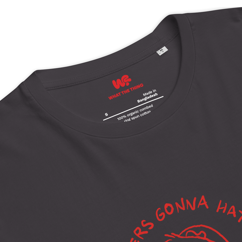 Unisex organic cotton t-shirt GUINEA PIG "Haters gonna hate, potatoes gonna potate" (red print)