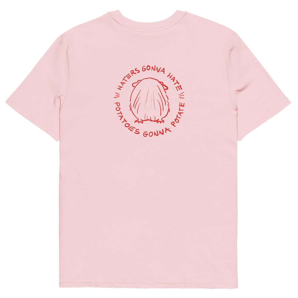 Unisex organic cotton t-shirt GUINEA PIG "Haters gonna hate, potatoes gonna potate" (red print)