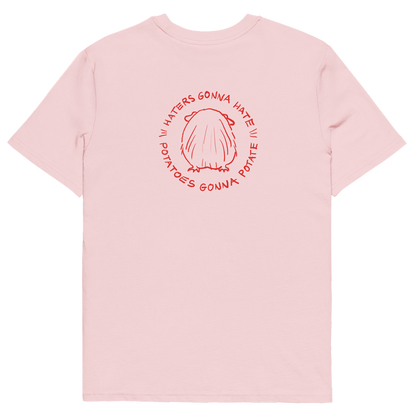 Unisex organic cotton t-shirt GUINEA PIG "Haters gonna hate, potatoes gonna potate" (red print)