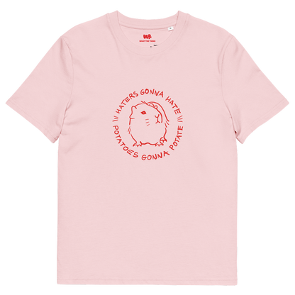 Unisex organic cotton t-shirt GUINEA PIG "Haters gonna hate, potatoes gonna potate" (red print)