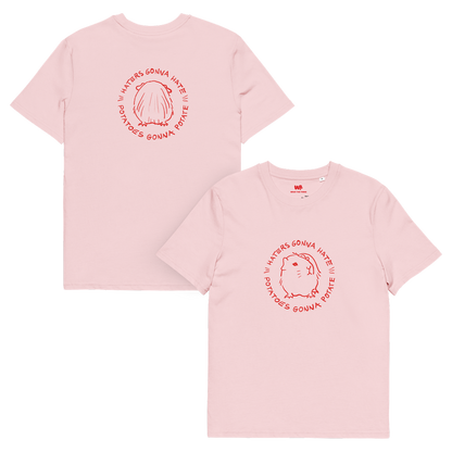 Unisex organic cotton t-shirt GUINEA PIG "Haters gonna hate, potatoes gonna potate" (red print)