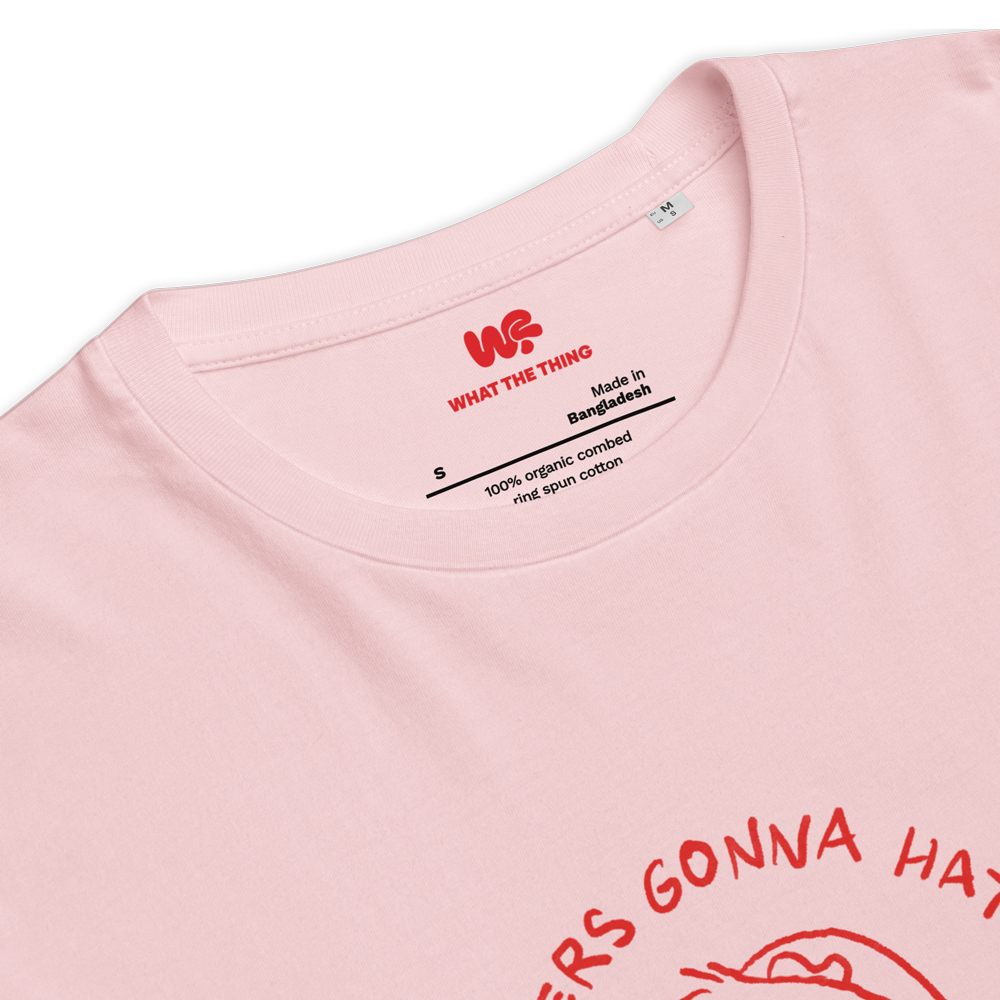 Unisex organic cotton t-shirt GUINEA PIG "Haters gonna hate, potatoes gonna potate" (red print)