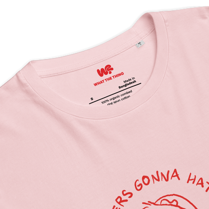 Unisex organic cotton t-shirt GUINEA PIG "Haters gonna hate, potatoes gonna potate" (red print)