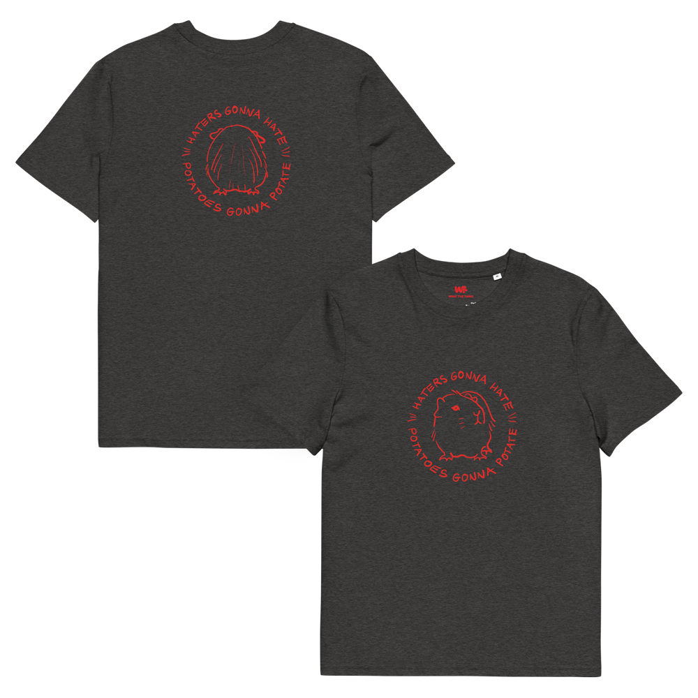 Unisex organic cotton t-shirt GUINEA PIG "Haters gonna hate, potatoes gonna potate" (red print)