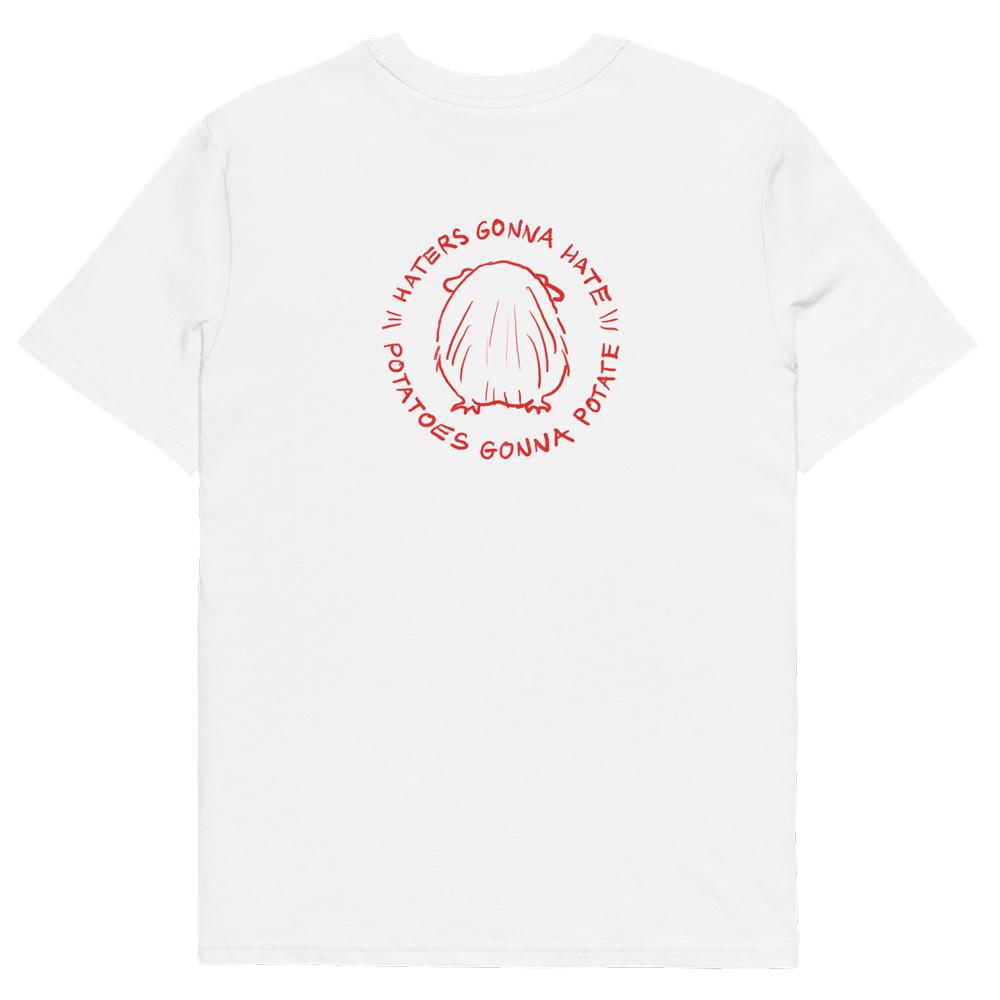 Unisex organic cotton t-shirt GUINEA PIG "Haters gonna hate, potatoes gonna potate" (red print)