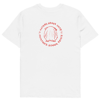 Unisex organic cotton t-shirt GUINEA PIG "Haters gonna hate, potatoes gonna potate" (red print)