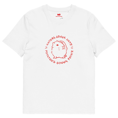 Unisex organic cotton t-shirt GUINEA PIG "Haters gonna hate, potatoes gonna potate" (red print)
