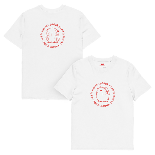 Unisex organic cotton t-shirt GUINEA PIG "Haters gonna hate, potatoes gonna potate" (red print)