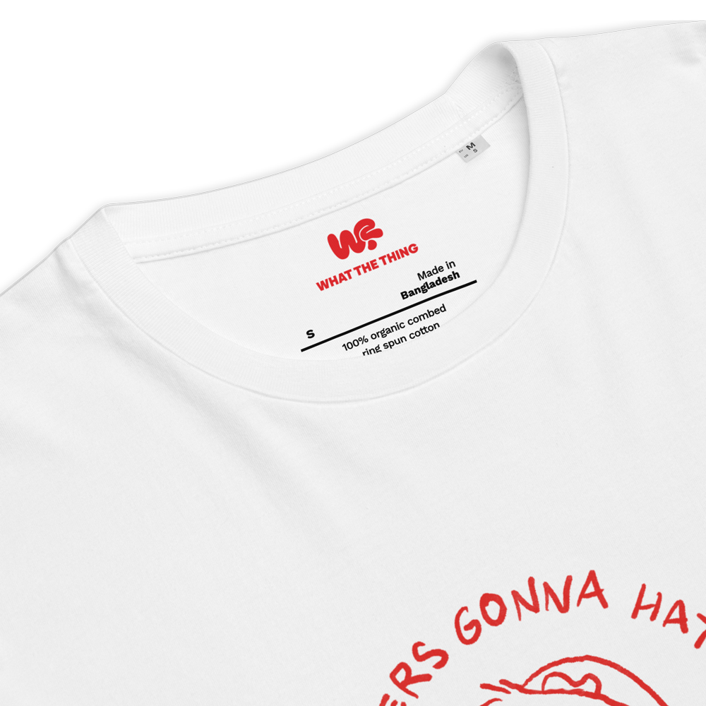 Unisex organic cotton t-shirt GUINEA PIG "Haters gonna hate, potatoes gonna potate" (red print)